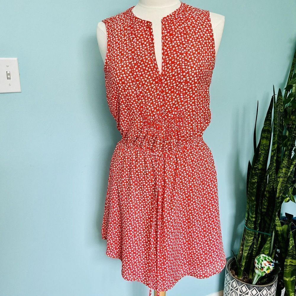 Gap Women XS Red Floral Flower Casual Dress Spring Summer Tie Waist 0672 - Picture 1 of 11